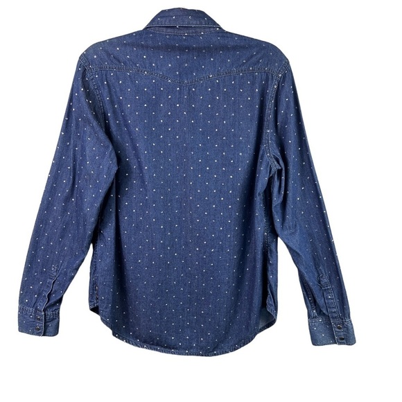 Seven7 Snap Down Blouse Women's Size Large Dark Blue Glitter Dots Western Style - Picture 2 of 10